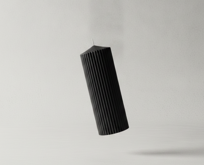Black Fluted Pillar Candle
