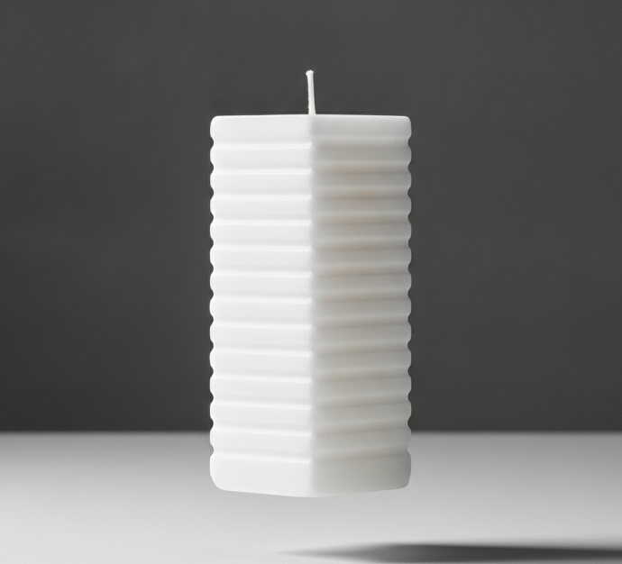White Ribbed Geometric Candle