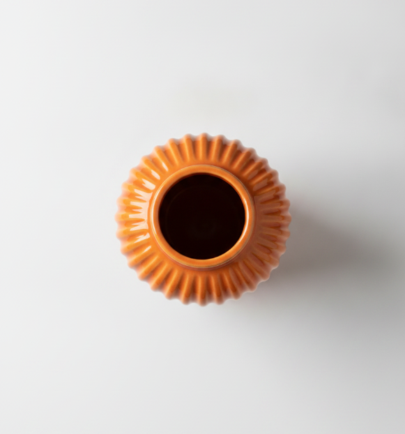 Orange Ribbed Cylinder Vase