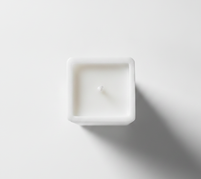 White Ribbed Geometric Candle